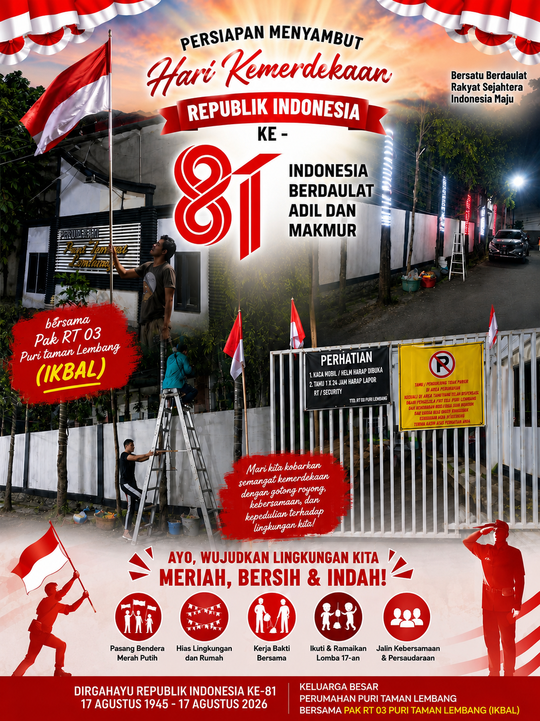 ✨ Pintu Gerbang BTN Puri Lembang Bersinar! Semangat Warga RW Lamalaka Sambut HUT RI Ke-81 dengan Cahaya Merah Putih ✨